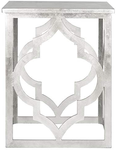 SAFAVIEH Home Collection – Milo Silver Leaf Trellis End Table, Quatrefoil Open Frame Accent Table, Fully Assembled (AMH1508A)