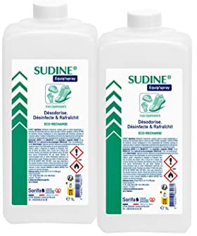 SORIFA - Lot de 2 - Sudine Equip’spray - Désodorise, désinfecte, rafraichit - Chaussures, casques, gants, équipements - Recharge 1L pour SUDINE Equip'spray 50 et 125 ml ou pour le Spray 1L SORIFA