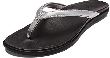 OluKai Damenschuhe, Hoopio, Hochwertiger Handgemachter Zehentrenner, Silber (Silver), EU US10W