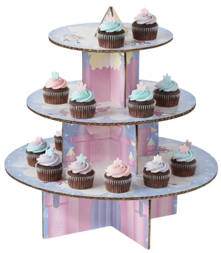 Premier Housewares Cake Stand 28 Cupcake Holder Cardboard Fairy Castle 3 Tier Cake stand Laminated Cupcake Stand Afternoon Tea Stand 33 cm x 36 cm x 36 cm