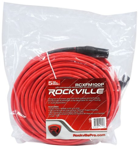Rockville RCXFM100P-R 100 Foot Female to Male REAN XLR Microphone/Speaker Cable, 100% Copper Conductors, 90% OFC Shielding, High Signal Clarity, for Live Sound and Studio Recording