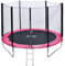 Happy Garden Pack Premium Cama elástica de jardín Redonda para niños 245cm Reversible Rosa/Gris Canberra + Red, Escalera, Lona y Kit de Anclaje, fácil Montaje