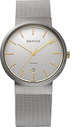 BERING Unisex Quarz Uhr | Armbanduhr 36 mm Titangehäuse und Zifferblatt | Milanaisearmband | Saphierglas | 3 ATM | 11036