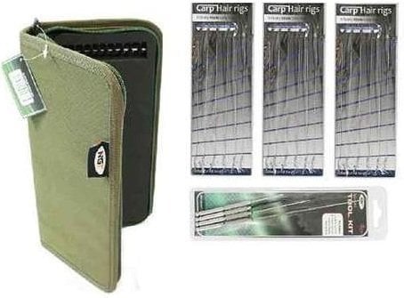 Oakwood Carp Fishing Rig Wallet/Board And 20 Pins + 18 Hair Rigs + 4 Piece Needle Set