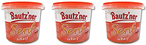 3er Pack Bautzner Senf scharf im Becher (3 x 200 ml) Senfbecher, Bautzner Spezialitäten
