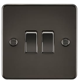 Knightsbridge FP3000GM Plat FPAV3000GM Flat Plate 10A 2G 2 Way Switch-Gunmetal, 230 V