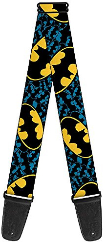 Guitar Strap Bat Signals Stacked Close Up Blue Black Yellow 2 Inches Wide