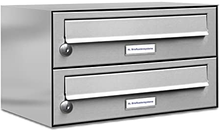 AL Briefkastensysteme 2er Briefkastenanlage Edelstahl, Premium Doppel-Briefkasten DIN A4, 2 Fach Postkasten modern Aufputz