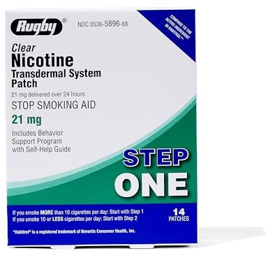 Rugby Clear Nicotine Patches - 21mg Transdermal System Patch - Smoking or Vaping Quitting Aid - Step 1 - 14 Count (1 Pack)