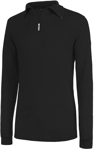 Brandsseller Shirt Herren Langarm 52 mit Reißverschluss Baumwolle atmungsaktiv Ski Fahrrad Sport – Schwarz