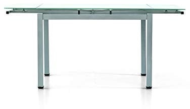KONTE.DESIGN Tavolo RAPALLO allungabile in vetro bianco opaco e base metallo satinato grigio, 110x70x76 cm
