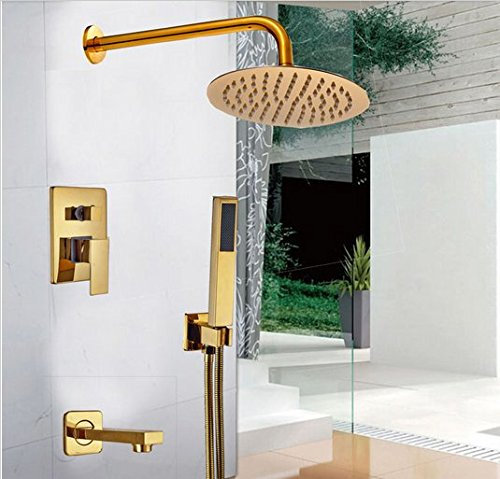 GOWE Ensemble de douche 3 voies doré poli 25,4 cm Tête ronde Douche murale