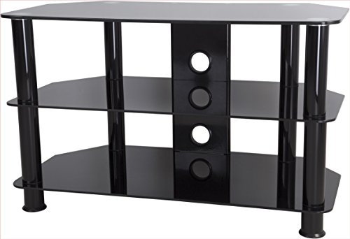 AVF Black Glass TV Stand - Black Glass & Metal Leg TV Unit Floorstand with Cable Management, 80cm Wide, For TVs Up to 43 & 40kg - SDC800CMBB