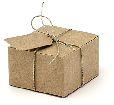 PartyDeco Geschenkbox mit Anhänger 6x3.5x5.5cm 10er Set Gastgeschenke Geschenkschachtel Hochzeit braun Packung 10 quadratische Schachteln für Süßigkeiten