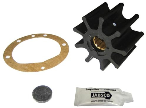 Jabsco Toilettenpumpe 836–0003 Marine Ersatz-Flügelrad (Nitril, O Silhouette, 6,3 cm Tief, # 7 Innenvielzahn, 2,5 cm Schaft, 9 Klinge, 9,5 cm Durchmesser, Messing Einsatz)