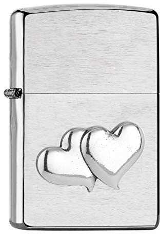 Zippo Sturmfeuerzeug - Doubleheart Mini, Brushed Chrome, Emblem - Nachfüllbar - Wiederverwendbar - Windfestes Design - Geschenkbox - Made in USA