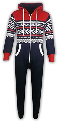 A2Z 4 Kids Girls Boys Aztec Snowflake Print Onesie Hooded - Aztec Onesie Navy & Red 9-10