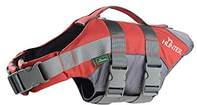HUNTER Hunde-Schwimmweste MOSS, Farbe: rot, maximale Sicherheit durch starken Auftrieb, individuell verstellbar, reflektierende Elemente, praktische Handschlaufe, Größe: XXL