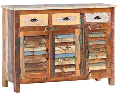Woodkings® Sideboard Wakefield 3tür, recyceltes Massivholz antik, Anrichte Vintage, Design Kommode 3 Schub, Exclusiv, günstig,120 cm