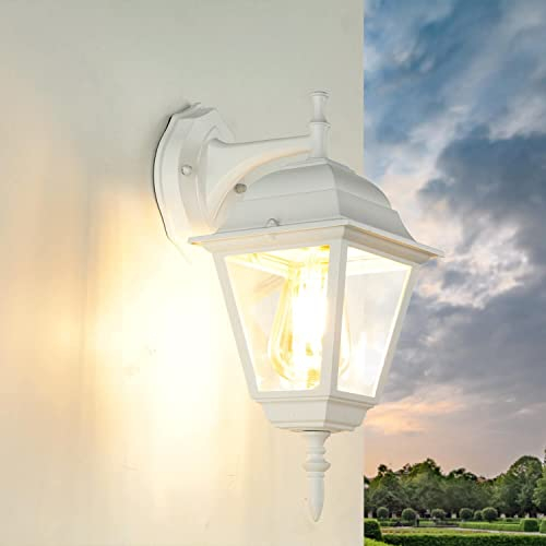 Licht-Erlebnisse Außenwandleuchte Aluminium Glas Weiß IP44 Hof Eingang H:34,5 cm E27 Laterne hängend nostalgische Außenleuchte Garten TIROL