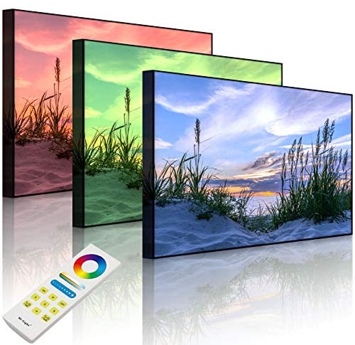 Lightbox-Multicolor | LED Bild Leuchtbild | Gras am Strand bei Sonnenuntergang | 100x70 cm | Front Lighted