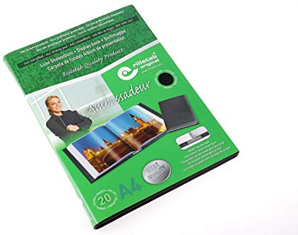 Rillstab Original Cuir Livre d’affichage Flex (20 pochettes) Ambassadeur, A4 Porte-Document page avant & Livre d'affichage de projet pour réunions et conférences, Pochette transparente, Noir RI98024