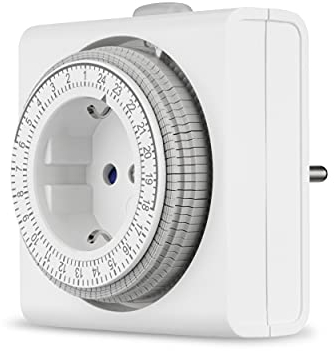 REV Zeitschaltuhr Steckdose - 24h Format, 96 Zeiten a 15min - mechanischer Timer Steckdose, 230VAC, max. 16A/3680W, weiß