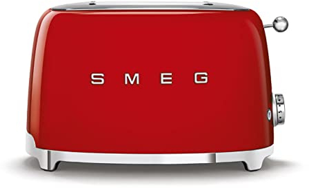 SMEG 2 Slice Toaster with 6 Presets and Defrost Function and Removable Crumb Tray TSF01RDUS, RED