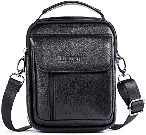 Leder Schultertaschen Herren, Kleine Umhängetasche Männer Business-Tasche Messenger Bag Handgelenktasche Handytasche Gürteltasche Reisetasche mit Gürtel Schleife (Schwarz)