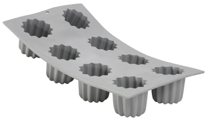 De Buyer - Plaque de 8 Canelés Bordelais ELASTOMOULE en mousse de silicone - 30 x 17,6 cm, diamètre 5,5 cm -, Gris