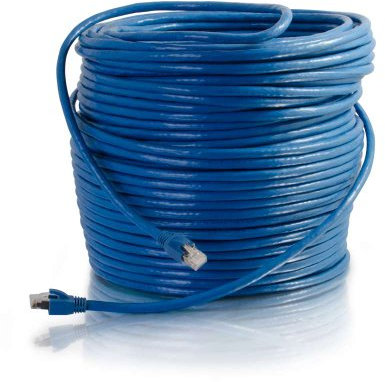 C2G 43124 Cable Cat6 - Cable de conexión de red Ethernet blindado sólido sin enganches, azul (300 pies, 91,44 metros)