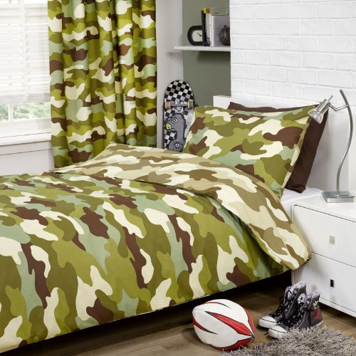 Price Right Home Army Camouflage 54 Drop Lined Curtains | 2 Curtains per Pack, Fully Lined, Pencil Pleat, Tie Backs, 48% Cotton 52% Polyester, Machine Washable, Cadets