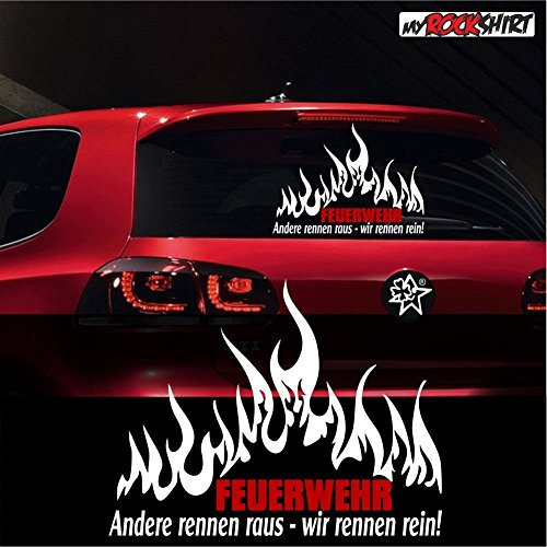 myrockshirt Spruch Andere rennen Raus- wir rennen rein ca. 60x40cm Aufkleber,Auto,Feuerwehr,Sticker,Autoaufkleber
