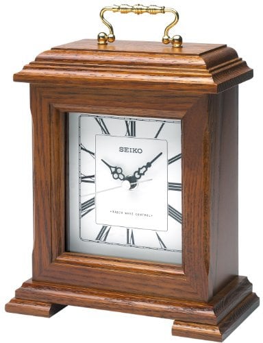 Seiko QXR130B Radio Controlled Wooden Mantel Clock, Dark Brown, 23.5 x 17.5 x 8.9cm