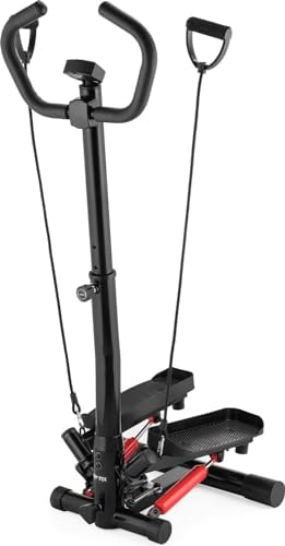 Gymtek Stepper, Drehstepper mit Haltegriffen & Expanderbänder - mit LCD-Bildschirm, Schrittzähler und Kalorienzähler - Fitness, Pilates, Workout
