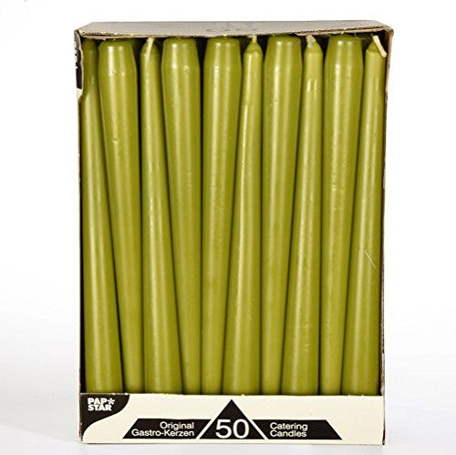 PAPSTAR 50 Leuchterkerzen Ø 2,2 cm 25 cm olivgrün Spitzkerzen