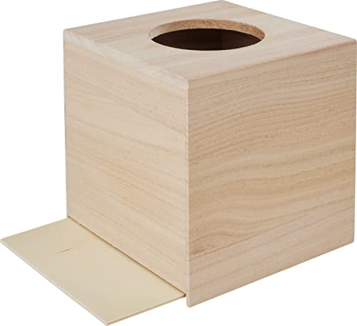 VBS Kosmetiktuch-Box, Rohholz, runde Öffnung, ca.14x14x13,5cm