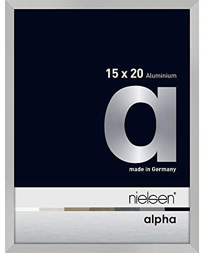 nielsen Bilderrahmen, 15 x 20 cm, Aluminium, Silber matt, Fotorahmen zum Auftstellen und Aufhängen im Hoch- & Querformat, Echtglas, Alpha