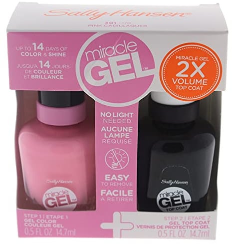 Sally Hansen Miracle Gel Limited Edition Duo Nail Pack, Top Coat and 17 Pink Cadillaquer, a Warm Pink, 14.7 ml