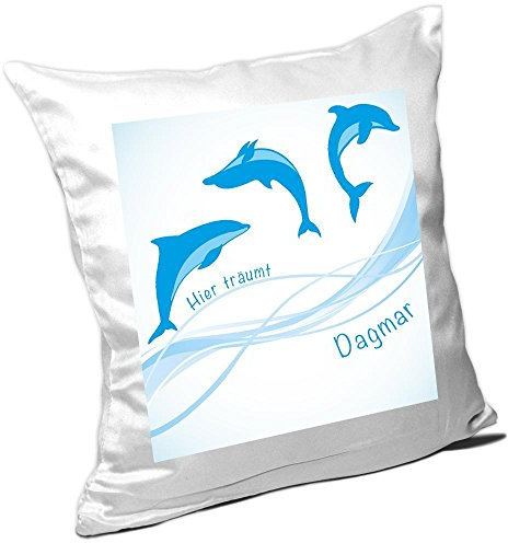 Eurofoto Kissen mit Namen Dagmar und schönem Delfin-Motiv für Mädchen - Namenskissen personalisiert - Kuschelkissen - Schmusekissen