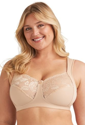 Miss Mary of Sweden Lovely Lace Womens Non-Wired Full Cup Cotton Bra 48DD Beige