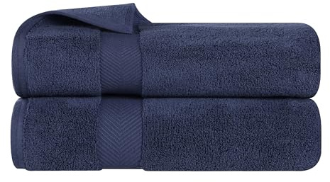 SUPERIOR Zero Twist 100% Cotton Bath Towels, Super Soft, Fluffy and Absorbent, Premium Quality Oversized Bath Towel Set of 2, Midnight Blue
