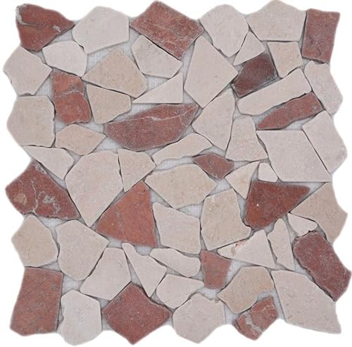 Mosaik Fliese Marmor Naturstein rot beige Bruch Ciot Rosso Verona Botticino für BODEN WAND BAD WC DUSCHE KÜCHE FLIESENSPIEGEL THEKENVERKLEIDUNG BADEWANNENVERKLEIDUNG Mosaikmatte Mosaikplatte