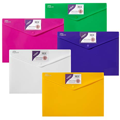 Snopake A4 Polyfile ID Popper Wallet with Press Stud Closure – Bright Assorted [Pack of 5] Ref: 12565