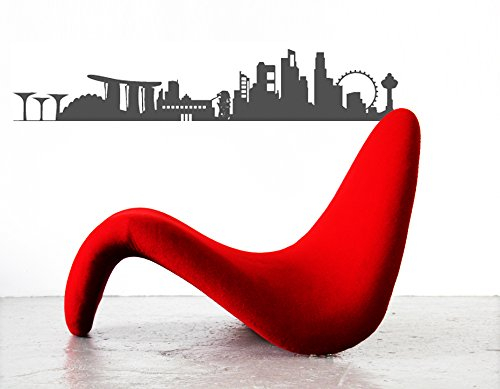 Wandtattoo Singapur Skyline Wandsticker Wanddekoration - Moderne Stylische Deko Vorraum Wohnzimmer Schlafzimmer - Vinyl Decal 60cm grau