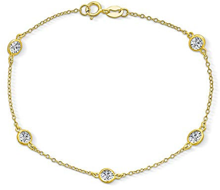 Bling Jewelry Élégant Délicat Cubic Zirconia CZ By The Yard Cheville Chaîne Lien Cheville Bracelet Pour Femmes Plaqué Or Jaune .925 Argent Sterling 9 Pouces