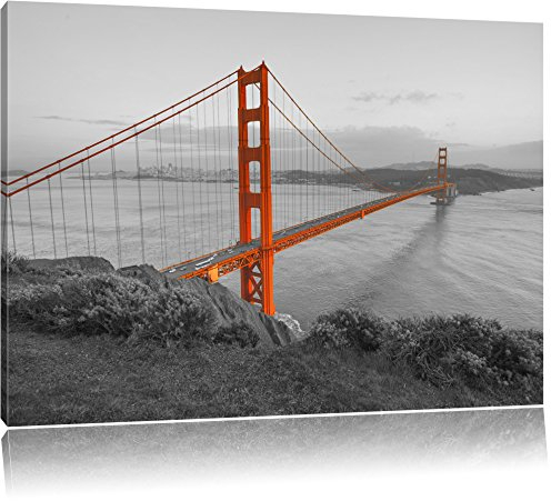 Pixxprint Golden Gate Bridge San Francisco B&W, Größe: 80x60cm, Leinwandbild, fertig gespannt, Wandbild, Dekoration, Kunstdruck, kein Poster