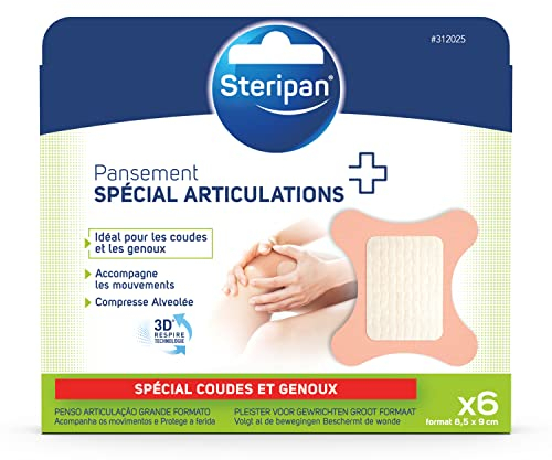 Steripan - Pansements Spécial Articulations - Grand Format - Idéal Pour Les Coudes et Genoux - Compresse Alvéolée - Accompagne Les Mouvements - x6