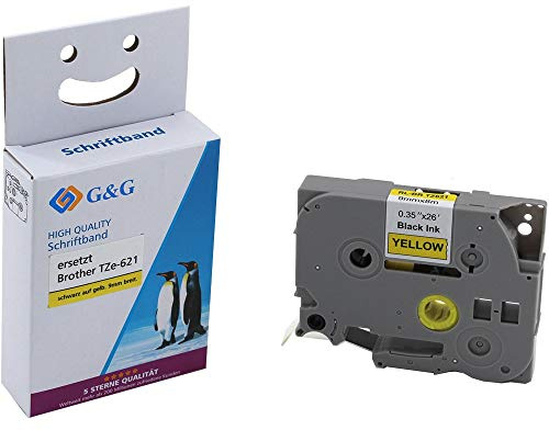 G&G Schriftband kompatibel für Brother P-Touch Tze-621 9mm x 8m, Schwarz auf Gelb für Brother P Touch Cube PT-H100LB/R P710BT H105 E110 D400 H110 P300BT E300VP D210