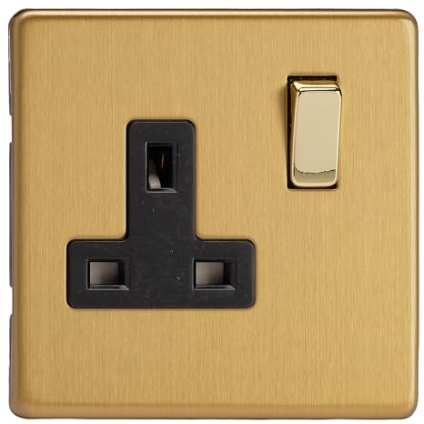 Varilight 1-Gang 13A Double Pole Switched Socket Brushed Brass